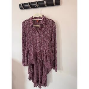 NWT, Scully brand, mulberry color, lace button up tunic style, Hi-Low size Large